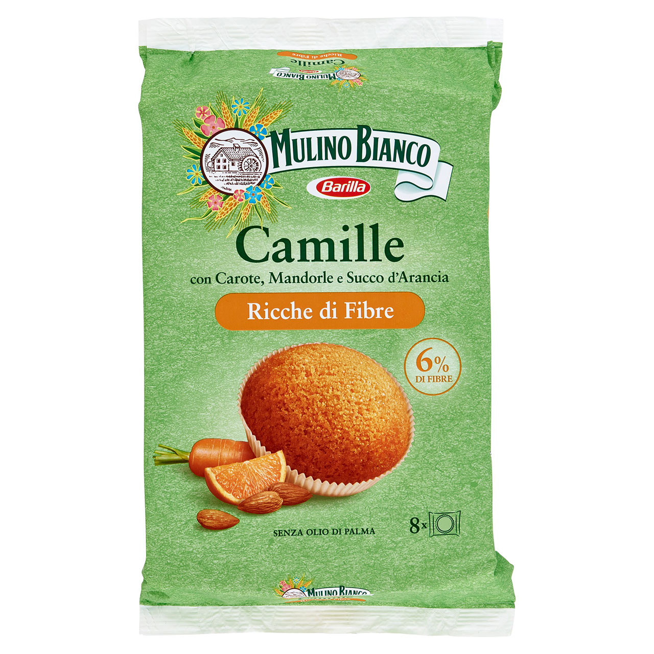 Mulino Bianco Camille Merenda Ricca di Fibre Carote Mandorle 8 tortine 304g