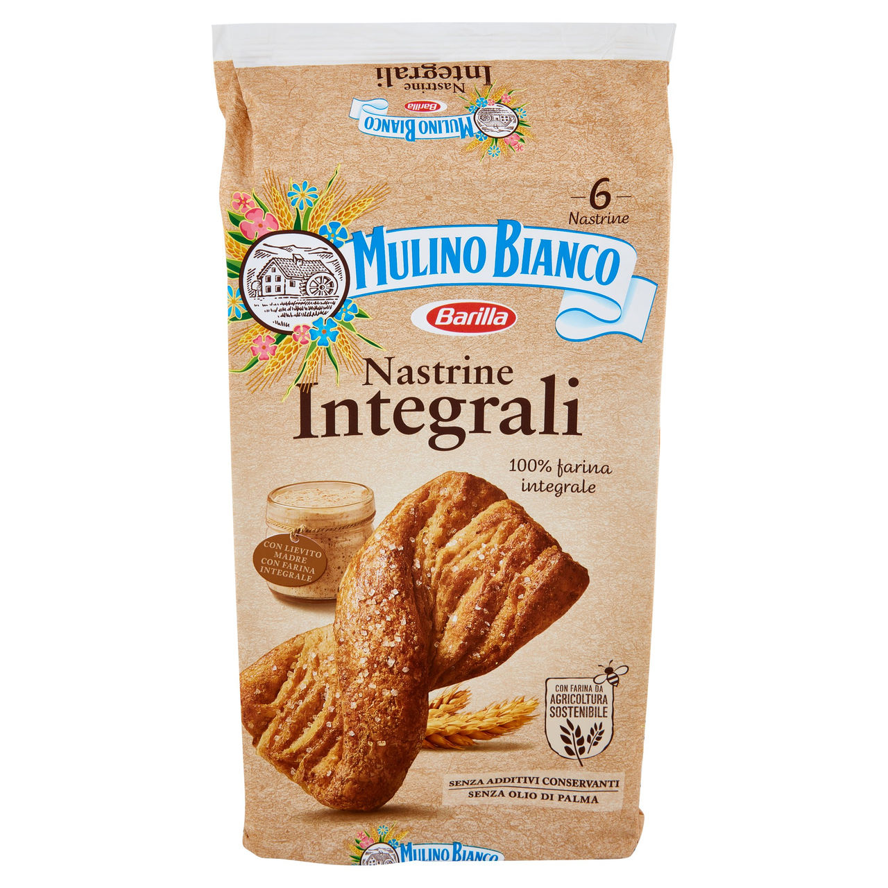 Mulino Bianco Nastrine Integrali Merenda 100% Farina Integrale 6 pezzi 240g