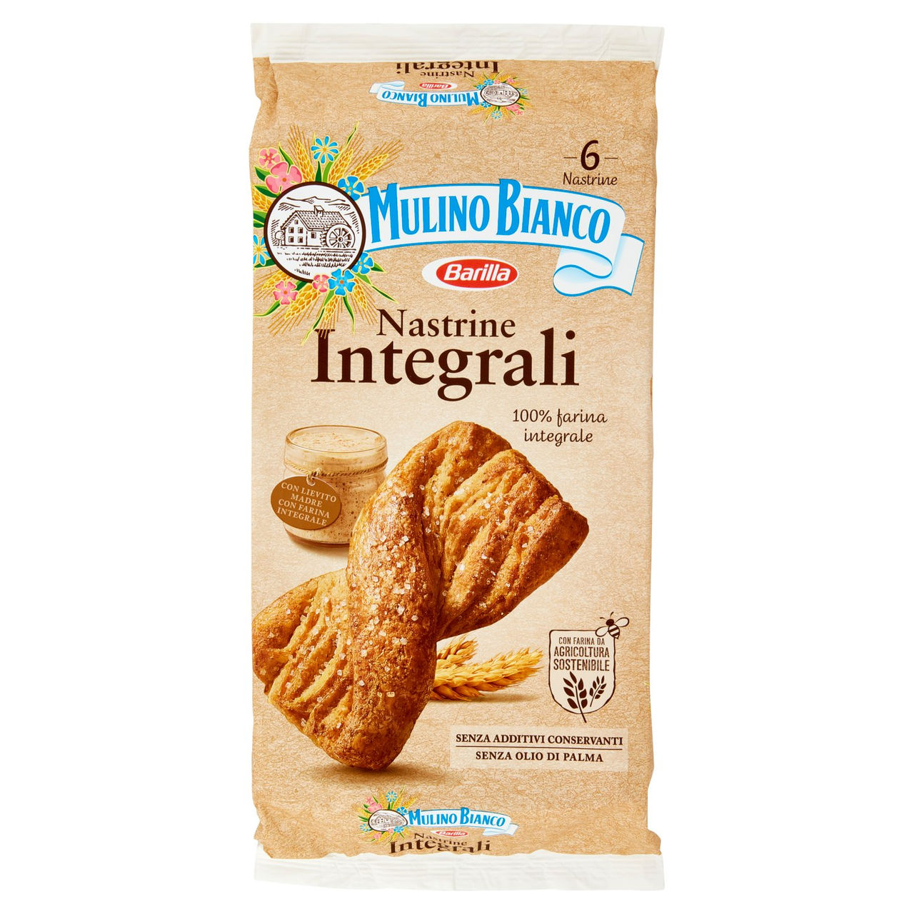 Mulino Bianco Nastrine Integrali Merenda 100% Farina Integrale 6 pezzi 240g