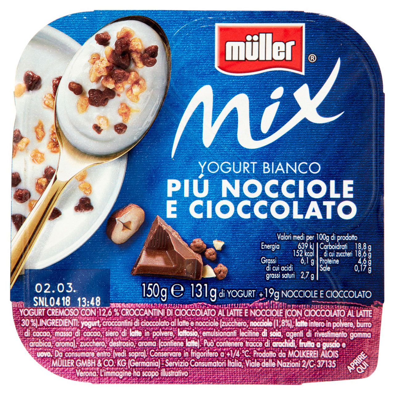 Müller Mix Yogurt Bianco Più Nocciole e Cioccolato