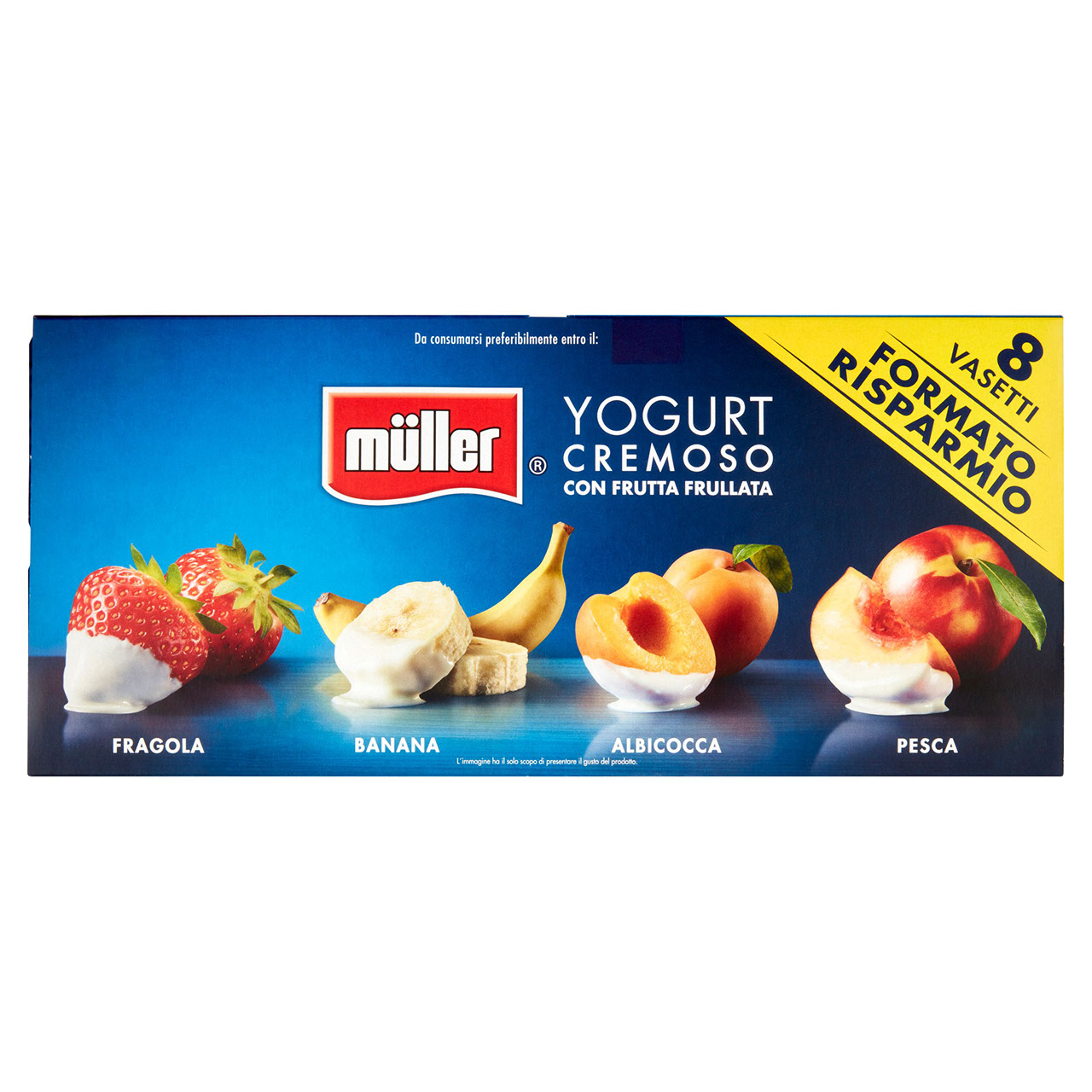 müller Yogurt Cremoso con Frutta Frullata Fragola, Banana, Albicocca, Pesca 8 x 125 g