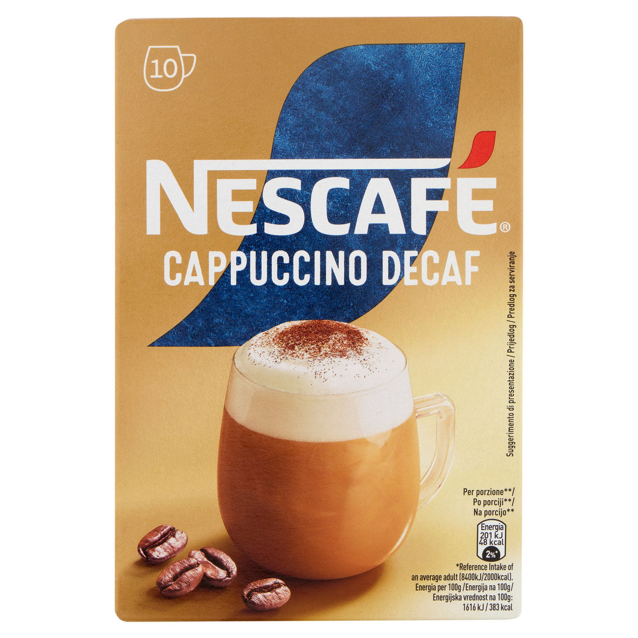NESCAFÉ Cappuccino Decaf Solubile Decaffeinato, 10 bustine 125g