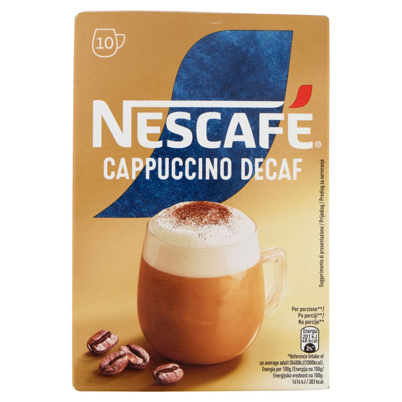 NESCAFÉ Cappuccino Decaf Solubile Decaffeinato, 10 bustine 125g