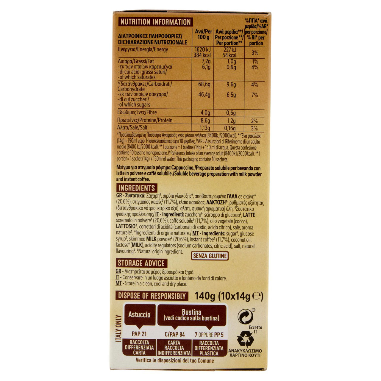 NESCAFÉ Cappuccino Solubile 10 Bustine 140g