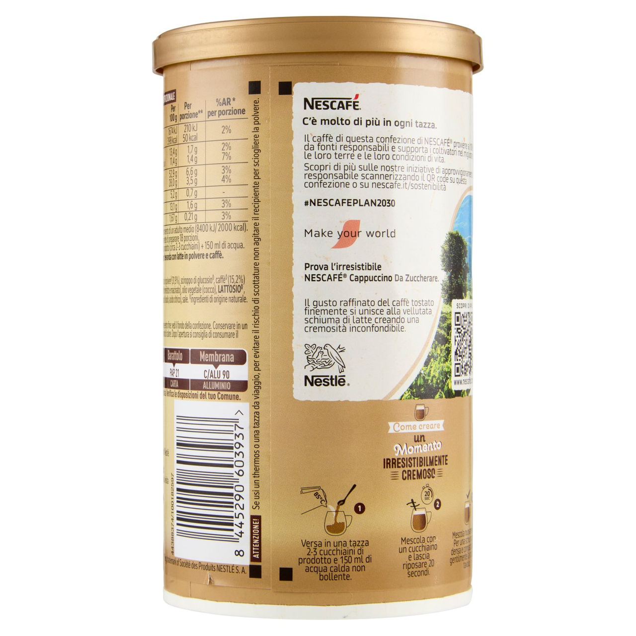 NESCAFÉ Cappuccino Solubile da Zuccherare Barattolo 225g