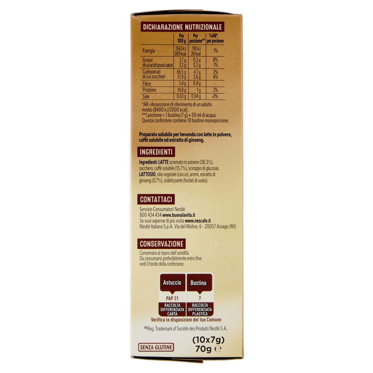 NESCAFÉ Ginseng Caffè Solubile con Ginseng, 10 bustine 70g