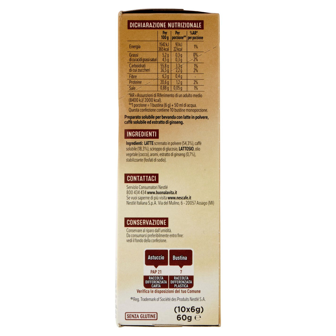 NESCAFÉ Ginseng da Zuccherare Caffè Solubile con Ginseng, 10 Bustine 60g