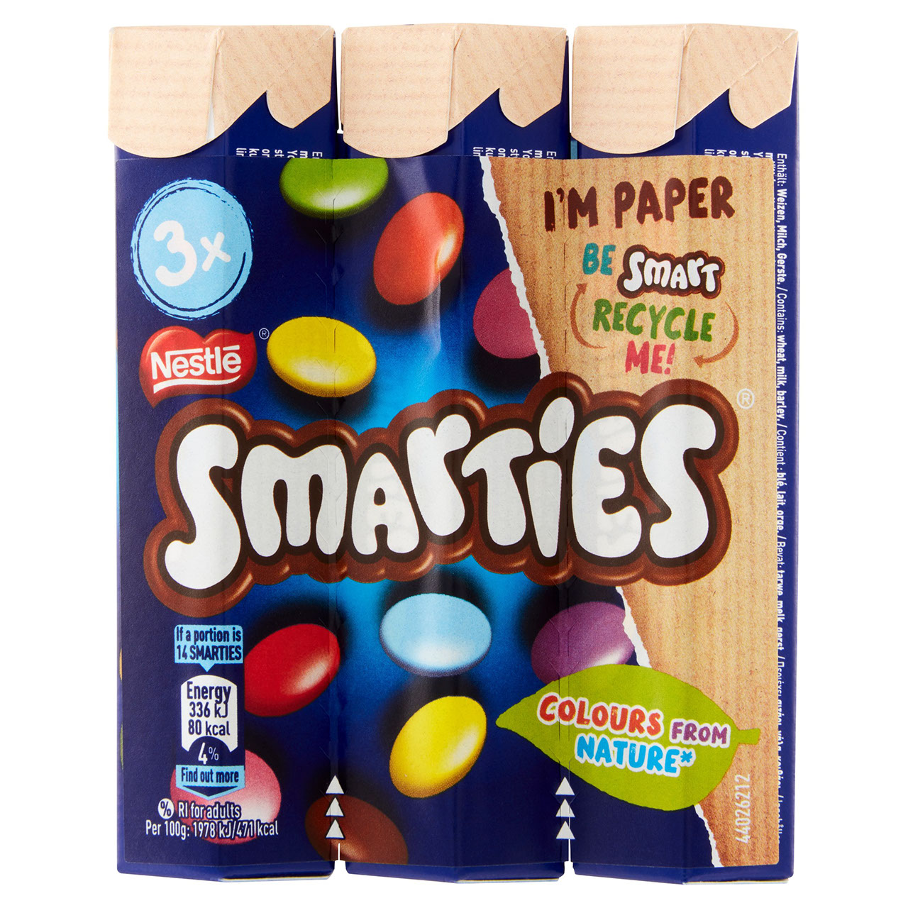 NESTLÉ SMARTIES Confetti ripieni di cioccolato al latte 3 tubi 34g