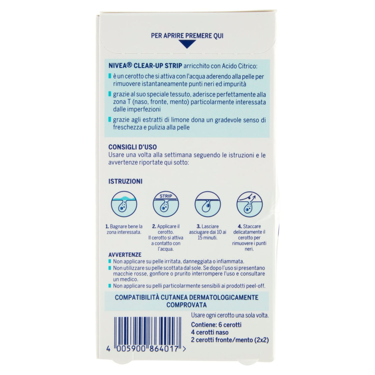 Nivea Clear-Up Strip Zona T Anti Punti Neri 6 pz