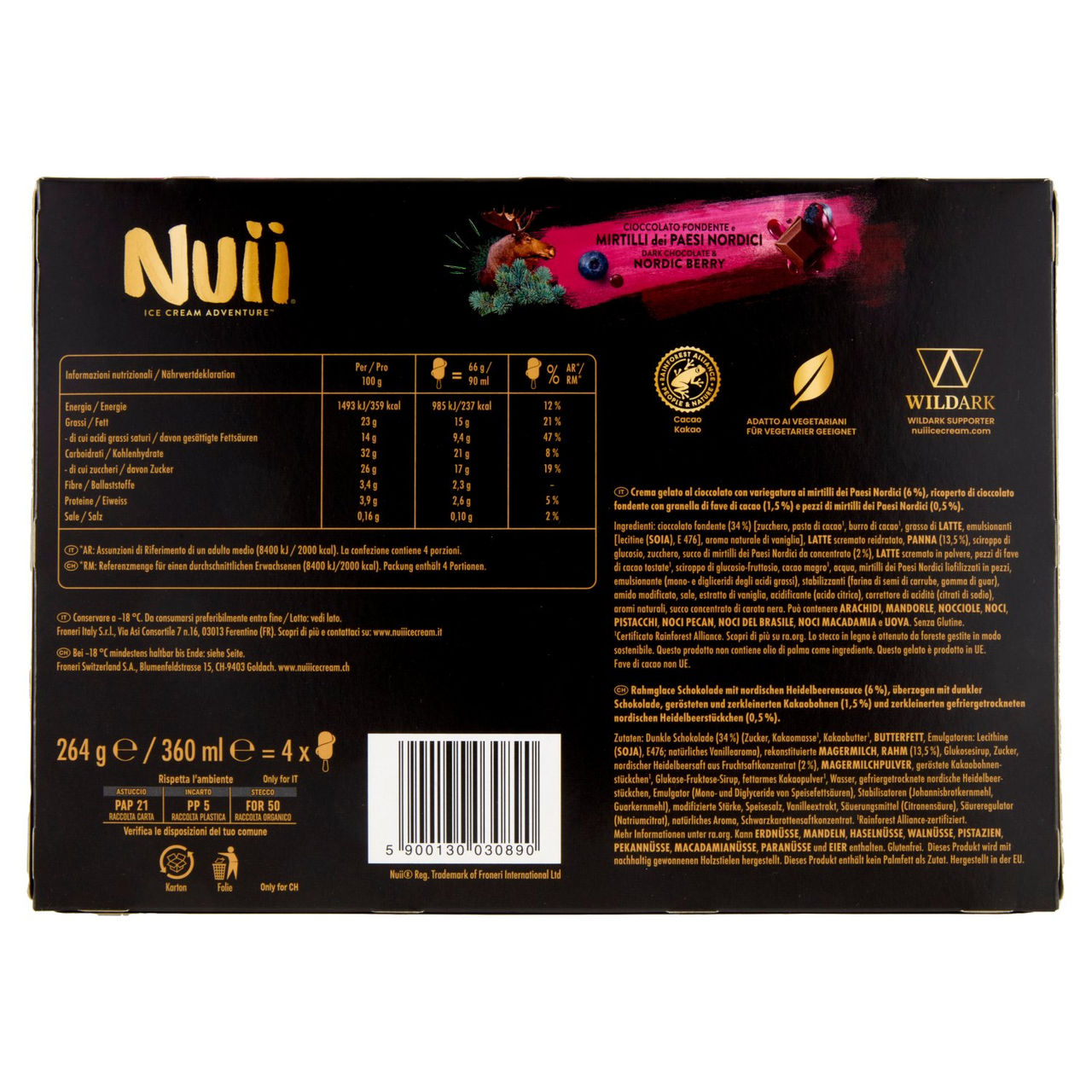 Nuii Cioccolato Fondente e Mirtilli x 4