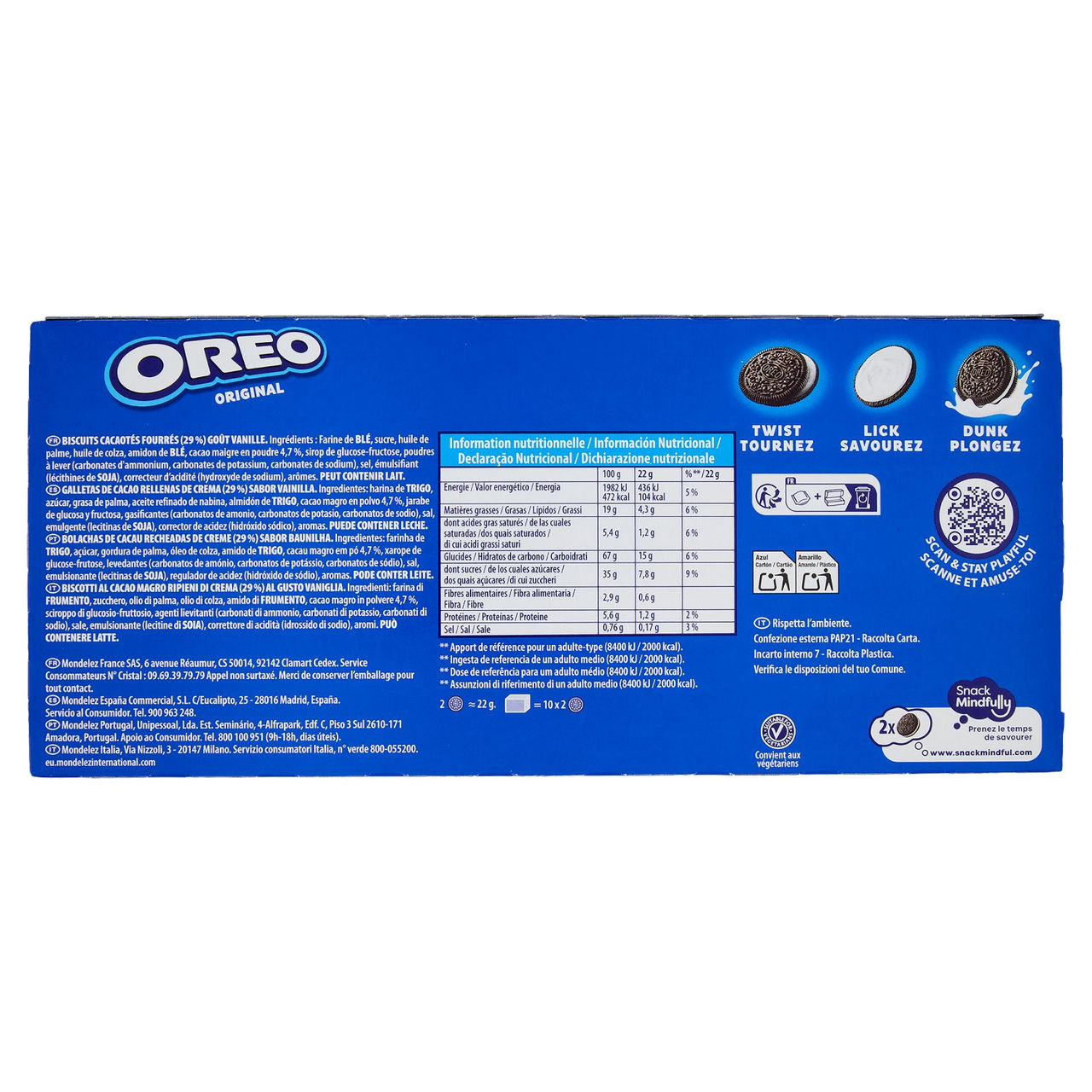 Oreo Original, biscotti al cacao magro ripieni di crema al gusto vaniglia - 220g