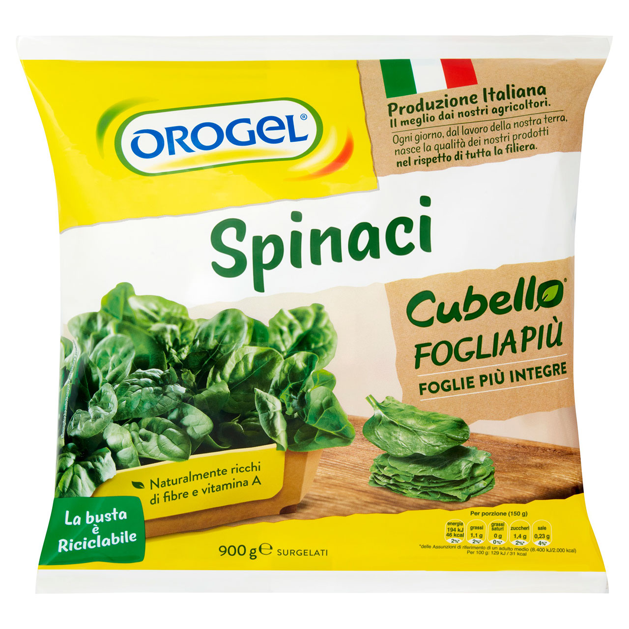 Orogel Cubello Spinaci Foglia Più Surgelati 900 g