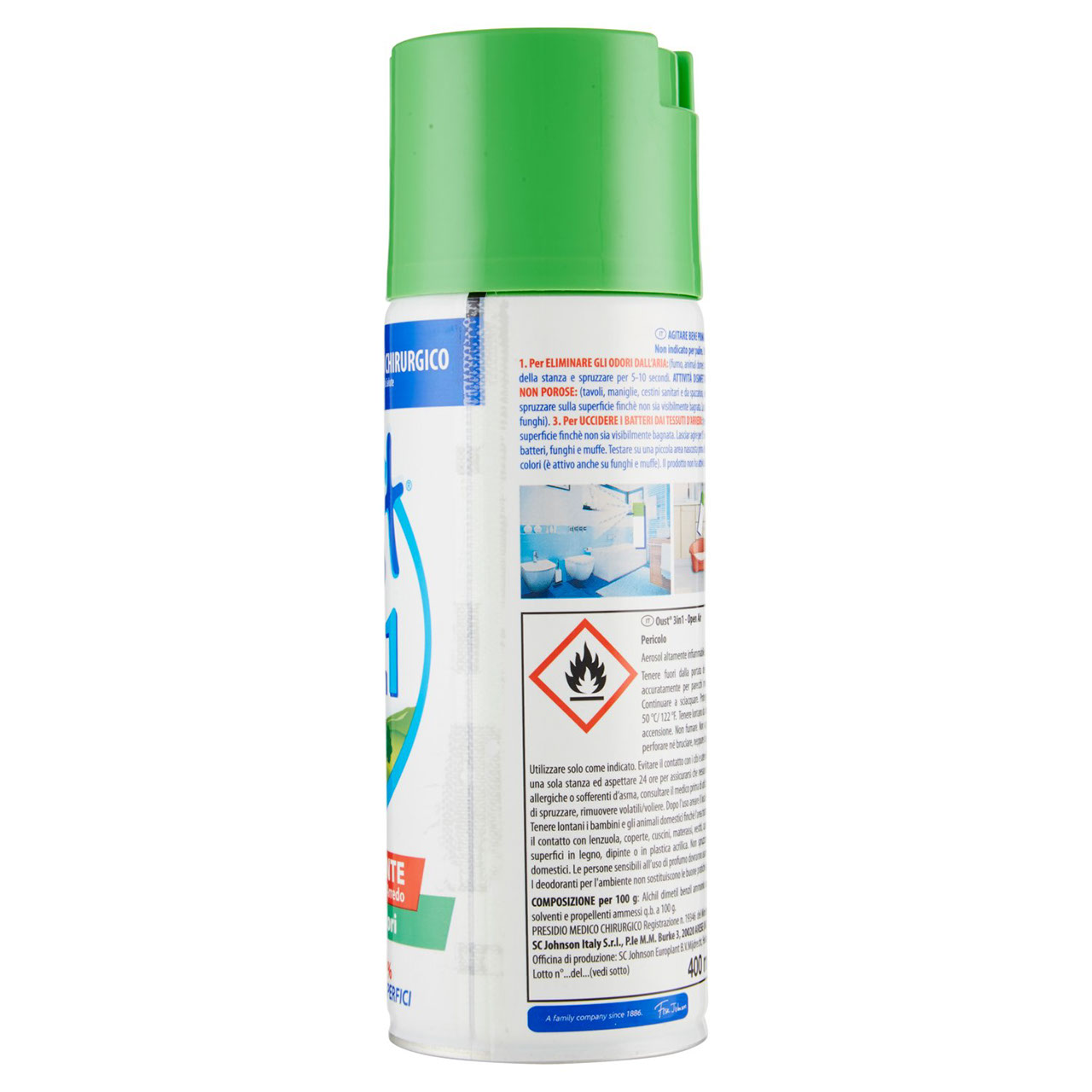 Oust 3 in 1 Spray Disinfettante 400 ml, Uccide il 99,9% dei Batteri ed Elimina gli Odori