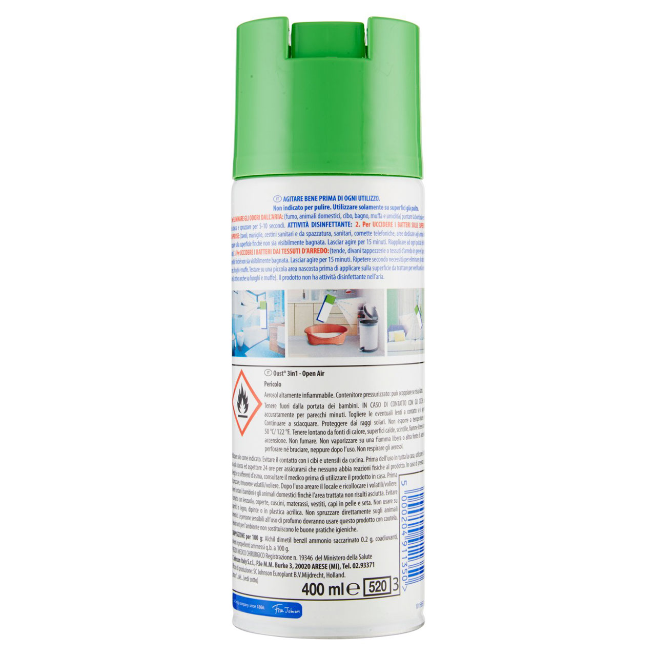 Oust 3 in 1 Spray Disinfettante 400 ml, Uccide il 99,9% dei Batteri ed Elimina gli Odori