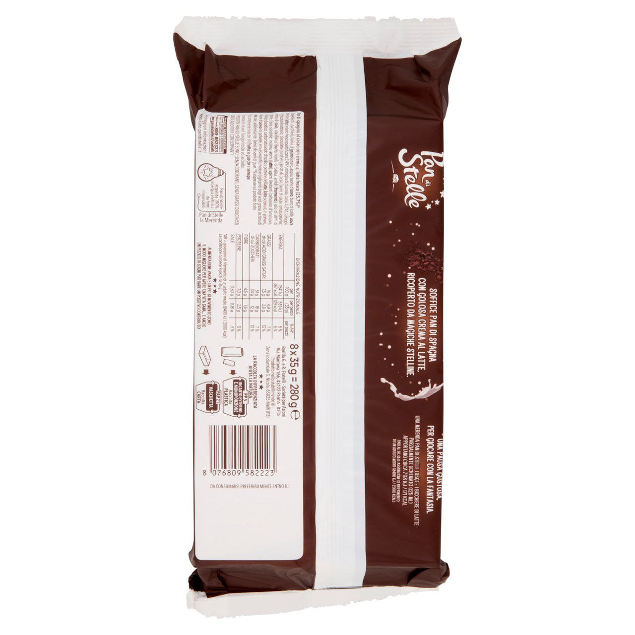 Pan di Stelle Merenda Pan di Spagna al Cacao e Crema al Latte 8 pezzi 280g