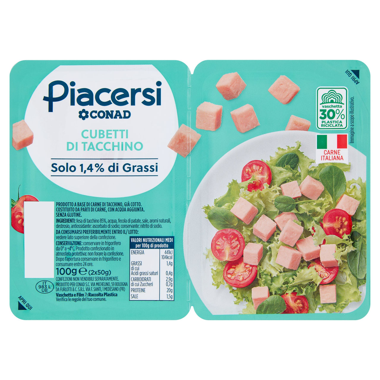 PIACERSI CONAD Cubetti di Tacchino 2 x 50 g