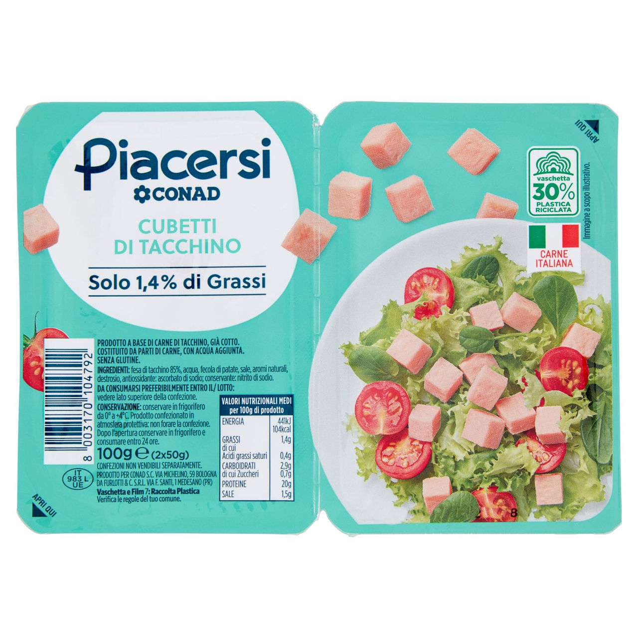 PIACERSI CONAD Cubetti di Tacchino 2 x 50 g