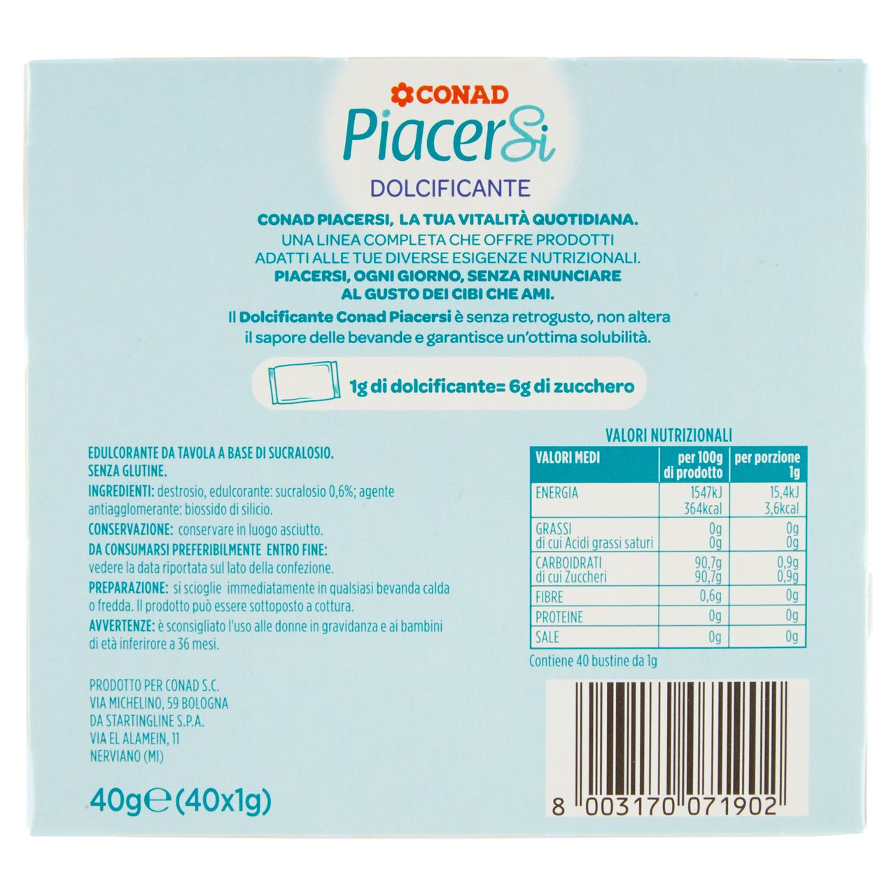 Dolcificante 40 bustine 40x1g Piacersi Conad