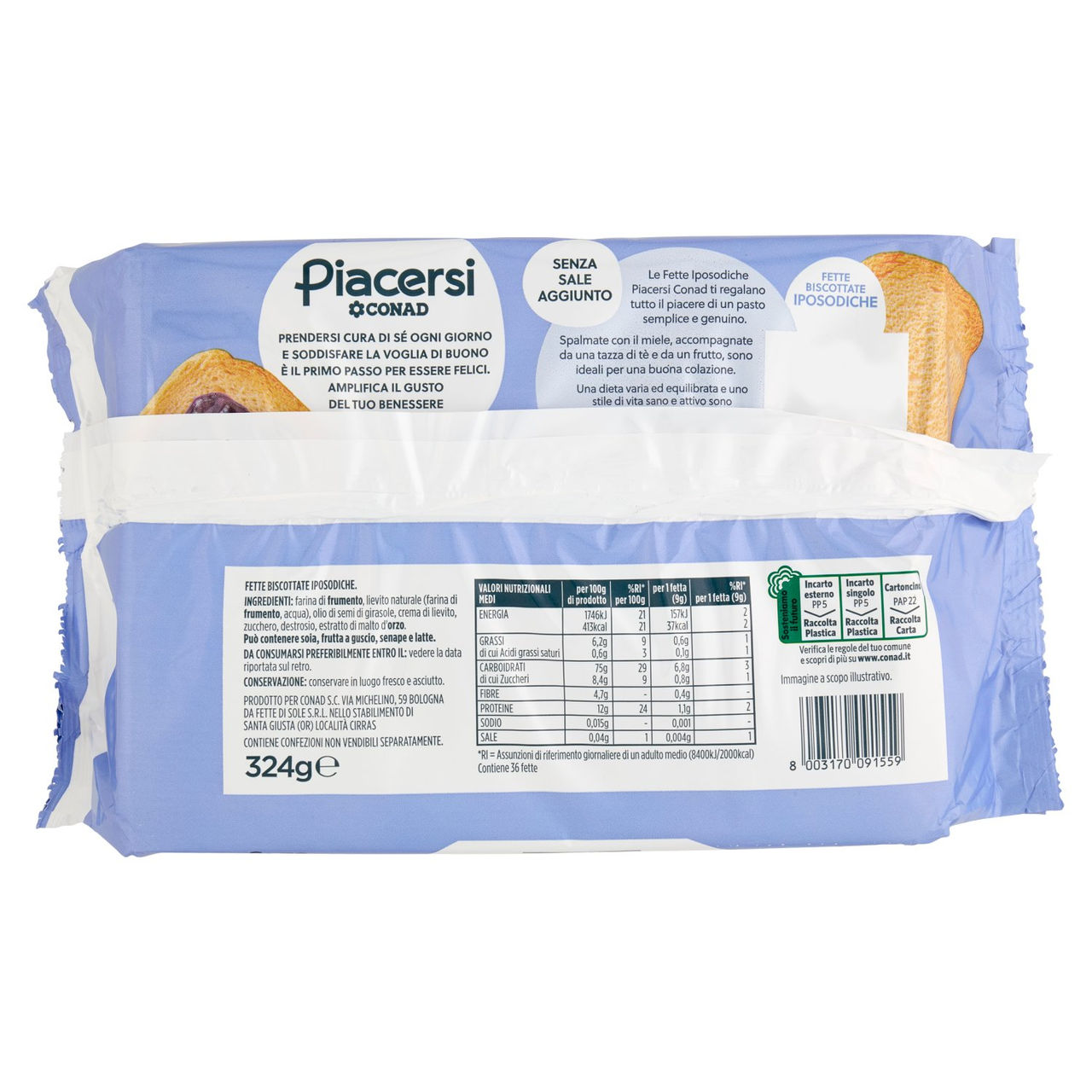 PIACERSI CONAD Fette Biscottate Iposodiche 324 g