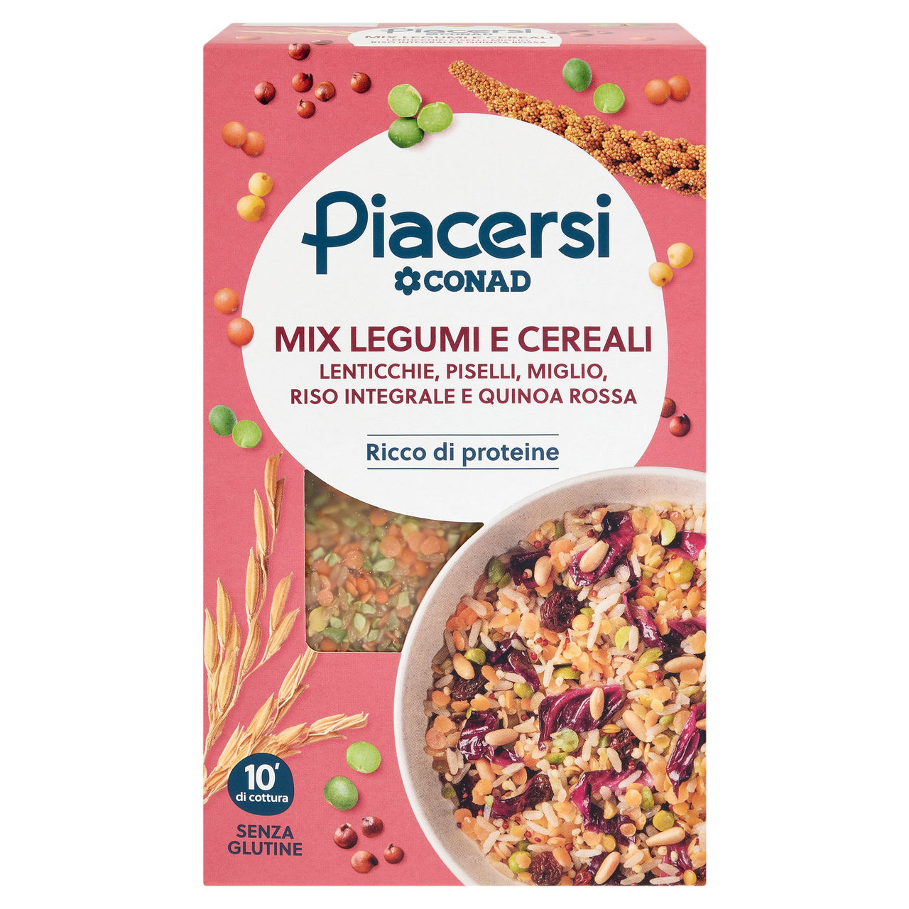 PIACERSI CONAD Mix Legumi e Cereali Lenticchie, Piselli, Miglio, Riso Integrale e Quinoa Rossa 400 g