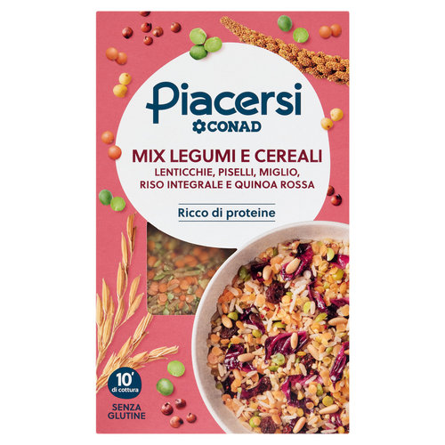PIACERSI CONAD Mix Legumi e Cereali Lenticchie, Piselli, Miglio, Riso Integrale e Quinoa Rossa 400 g
