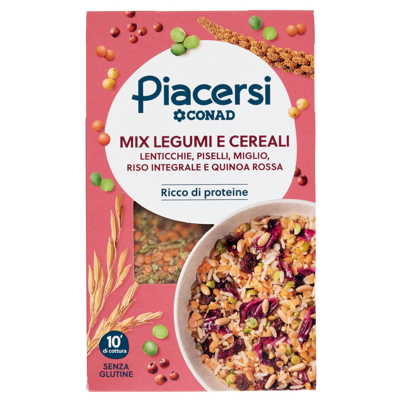 PIACERSI CONAD Mix Legumi e Cereali Lenticchie, Piselli, Miglio, Riso Integrale e Quinoa Rossa 400 g