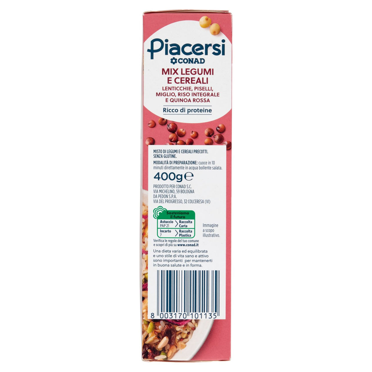 PIACERSI CONAD Mix Legumi e Cereali Lenticchie, Piselli, Miglio, Riso Integrale e Quinoa Rossa 400 g