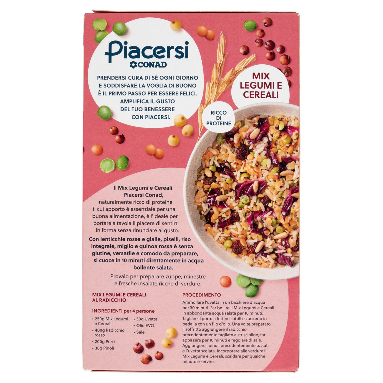PIACERSI CONAD Mix Legumi e Cereali Lenticchie, Piselli, Miglio, Riso Integrale e Quinoa Rossa 400 g