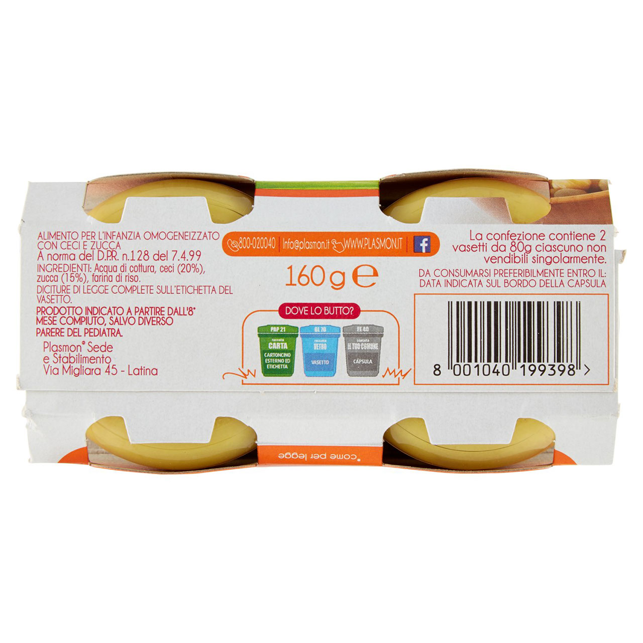 Plasmon Ceci con Zucca Omogeneizzato con Ceci e Zucca 2 x 80 g