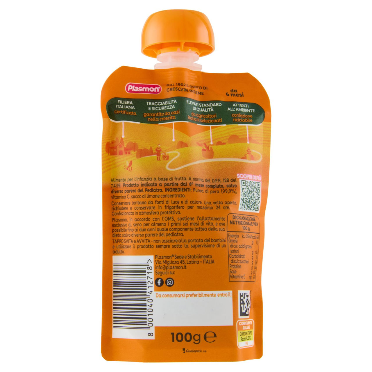 Plasmon Spremi, Gusta e Riciclami 100% Pera 100 g