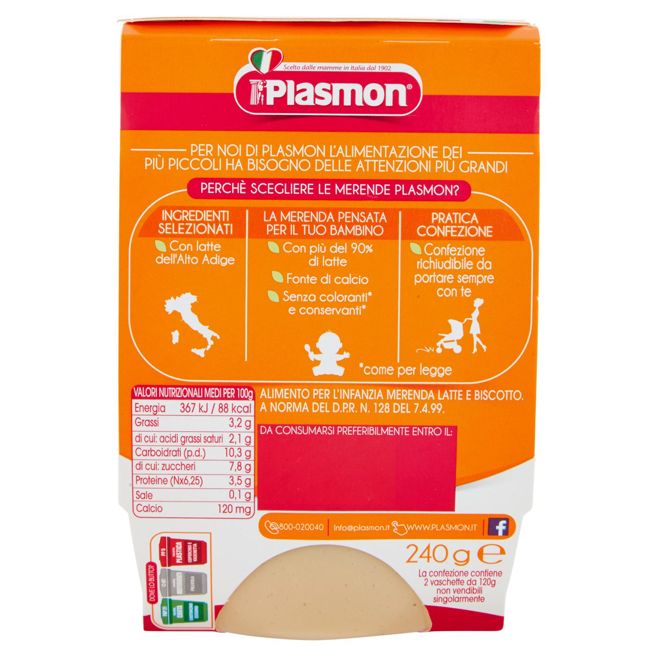 Plasmon la Merenda dei bambini Latte e Biscotto 2 x 120 g