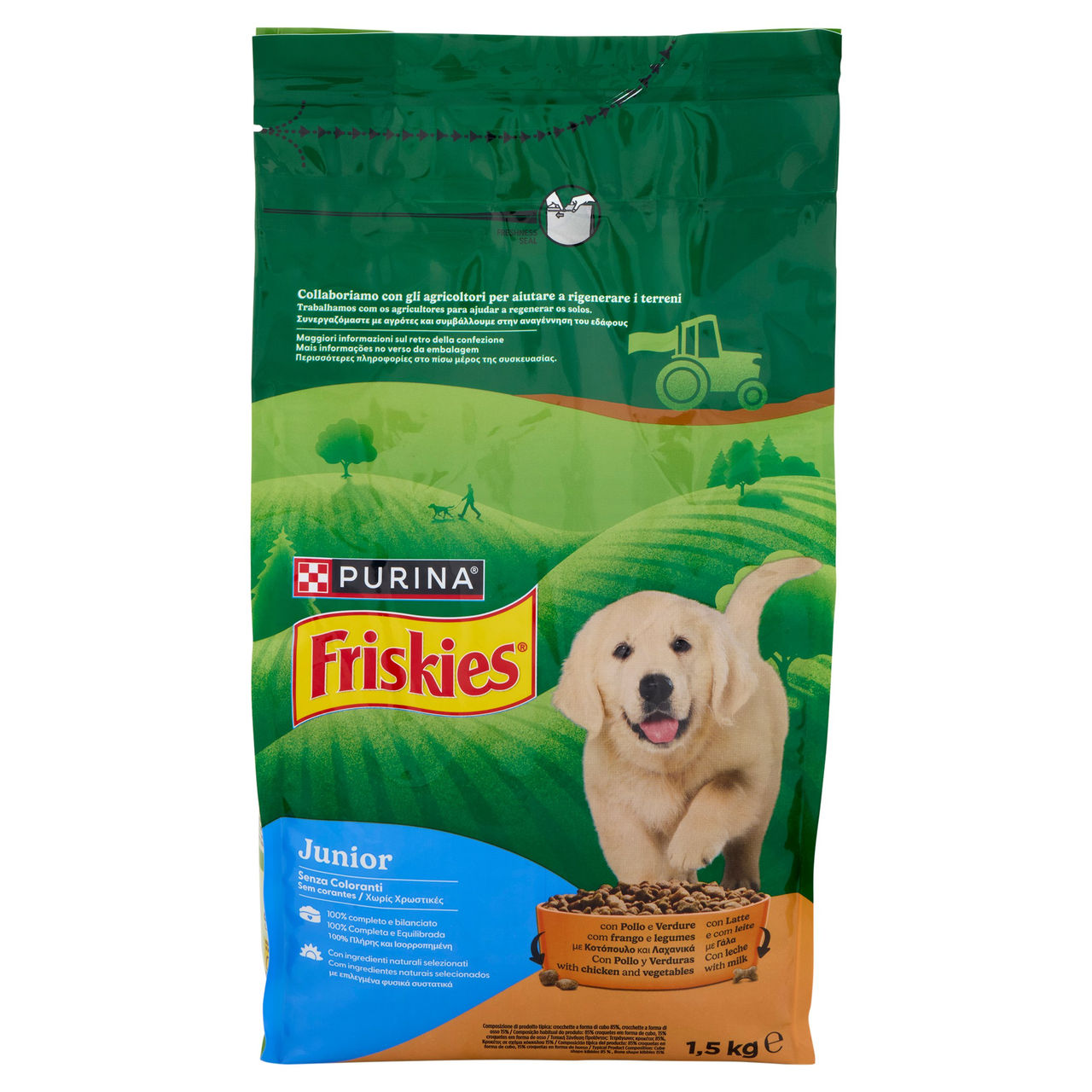 PURINA FRISKIES Junior con Pollo e Verdure e con Latte 1,5 kg