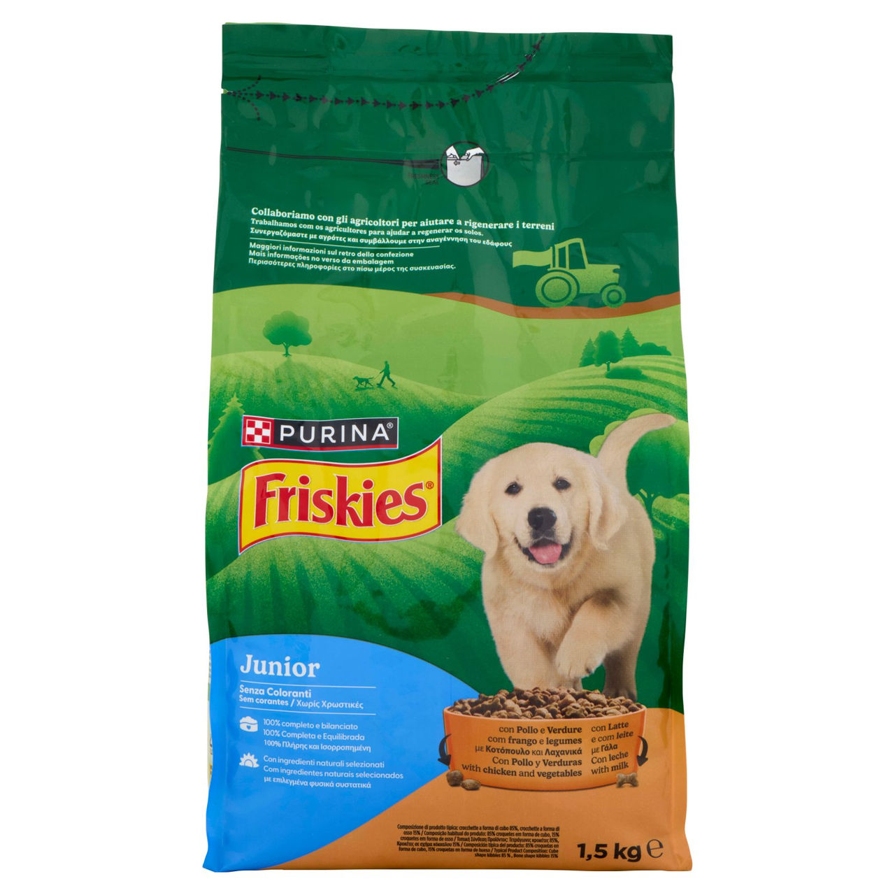 PURINA FRISKIES Junior con Pollo e Verdure e con Latte 1,5 kg