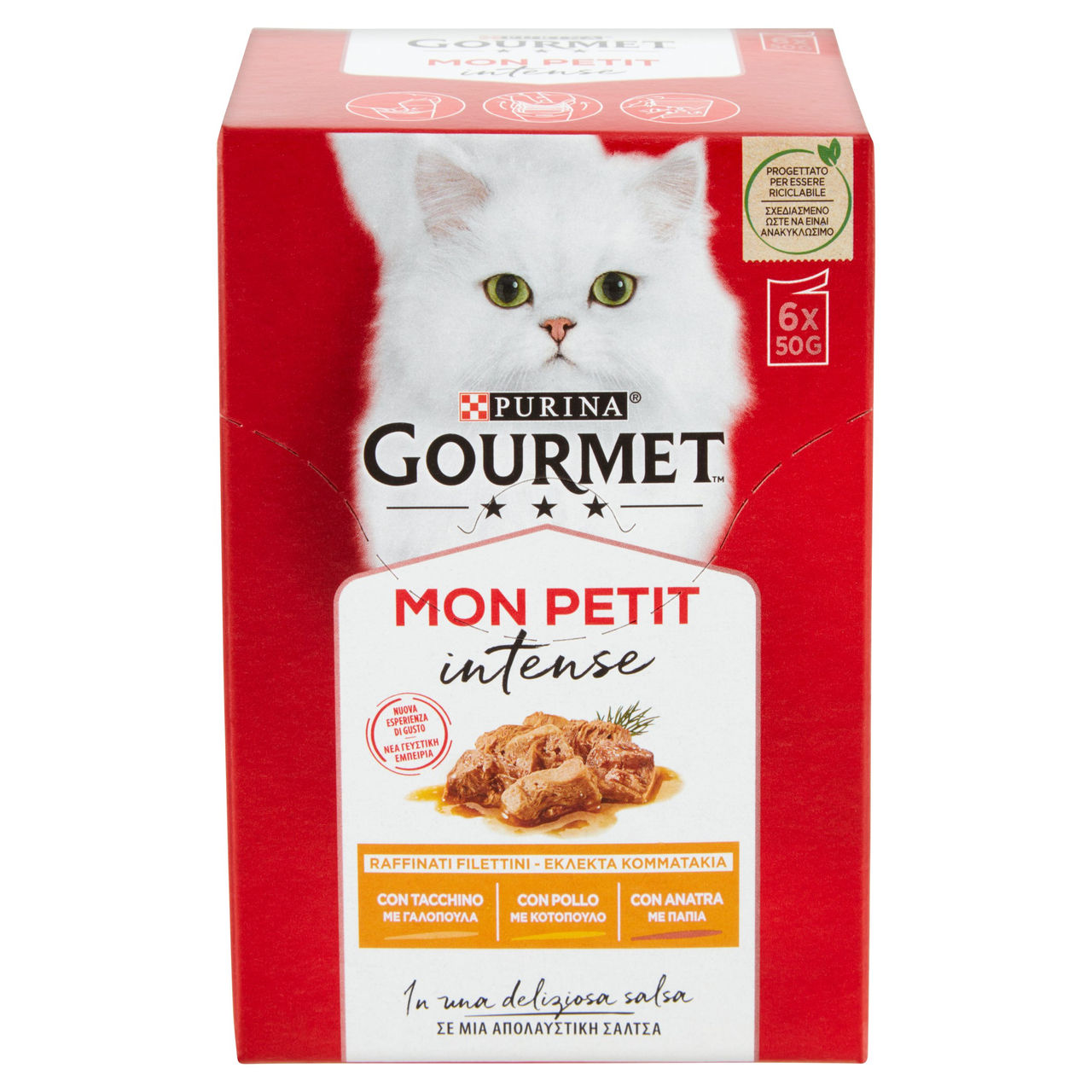 PURINA GOURMET Mon Petit Filettini Intense cotti in Salsa (Anatra / Pollo / Tacchino) 6x50g