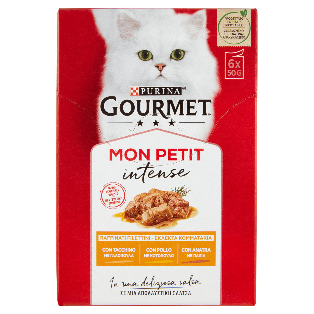 PURINA GOURMET Mon Petit Filettini Intense cotti in Salsa (Anatra / Pollo / Tacchino) 6x50g