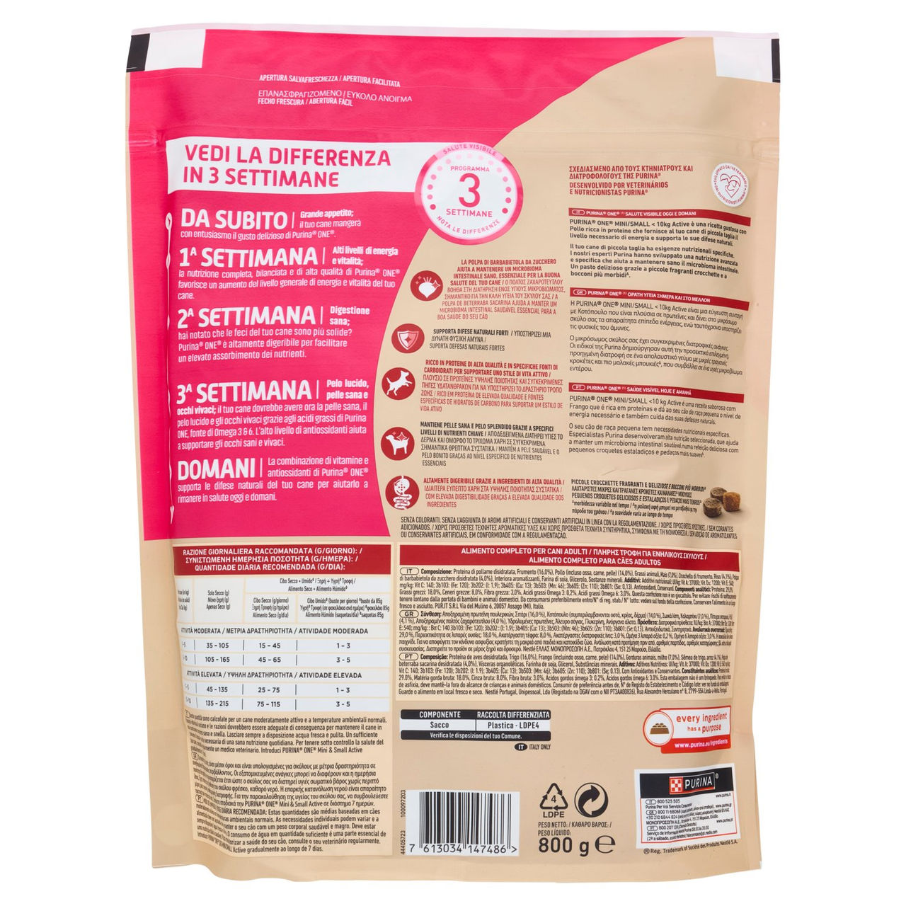 PURINA ONE Mini/Small Active Pollo e Riso 800g