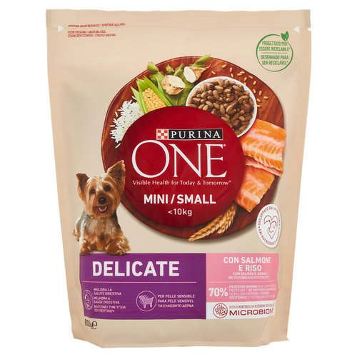 PURINA ONE Mini/Small Delicate Salmone e Riso 800 g