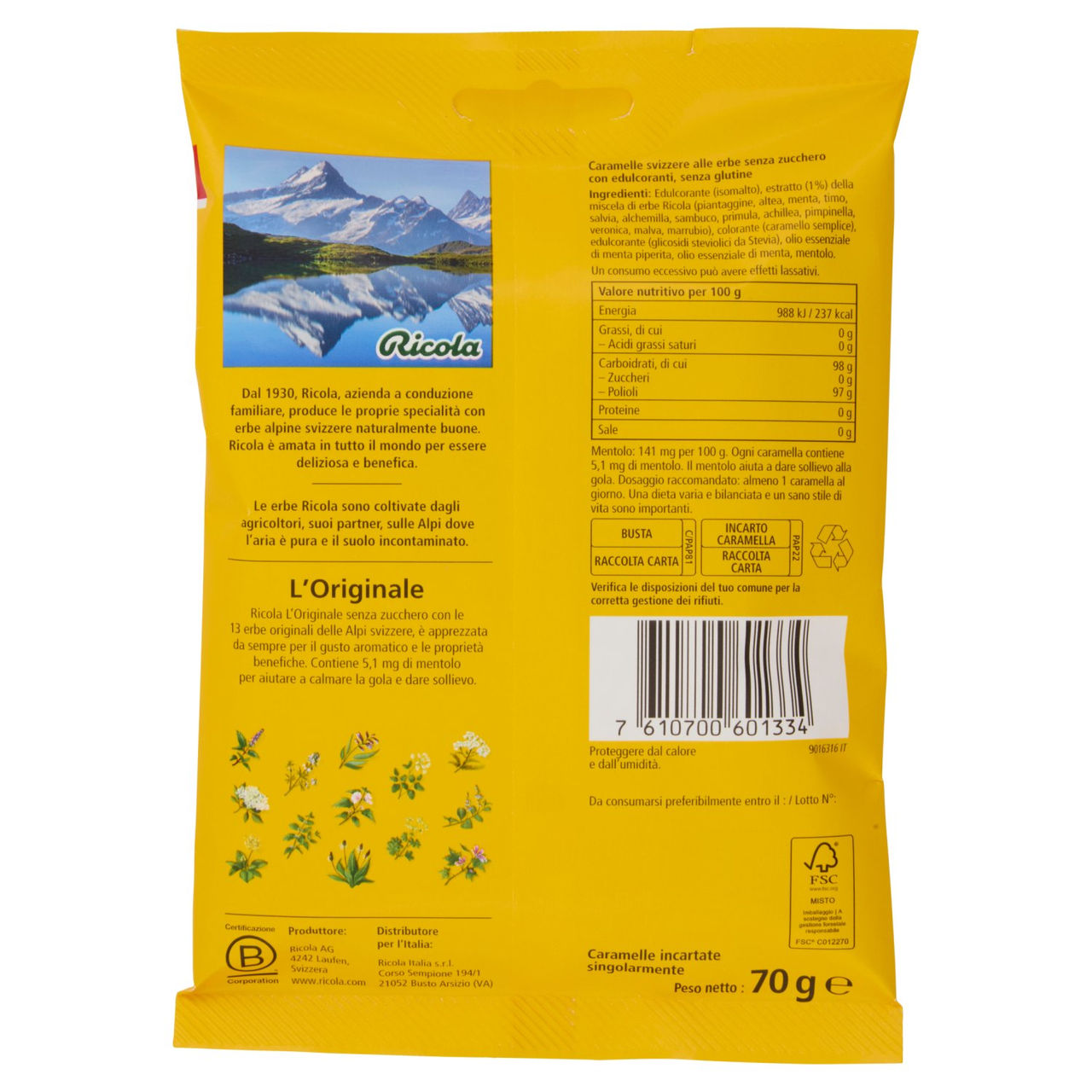 Ricola l'Originale Senza Zucchero 70 g