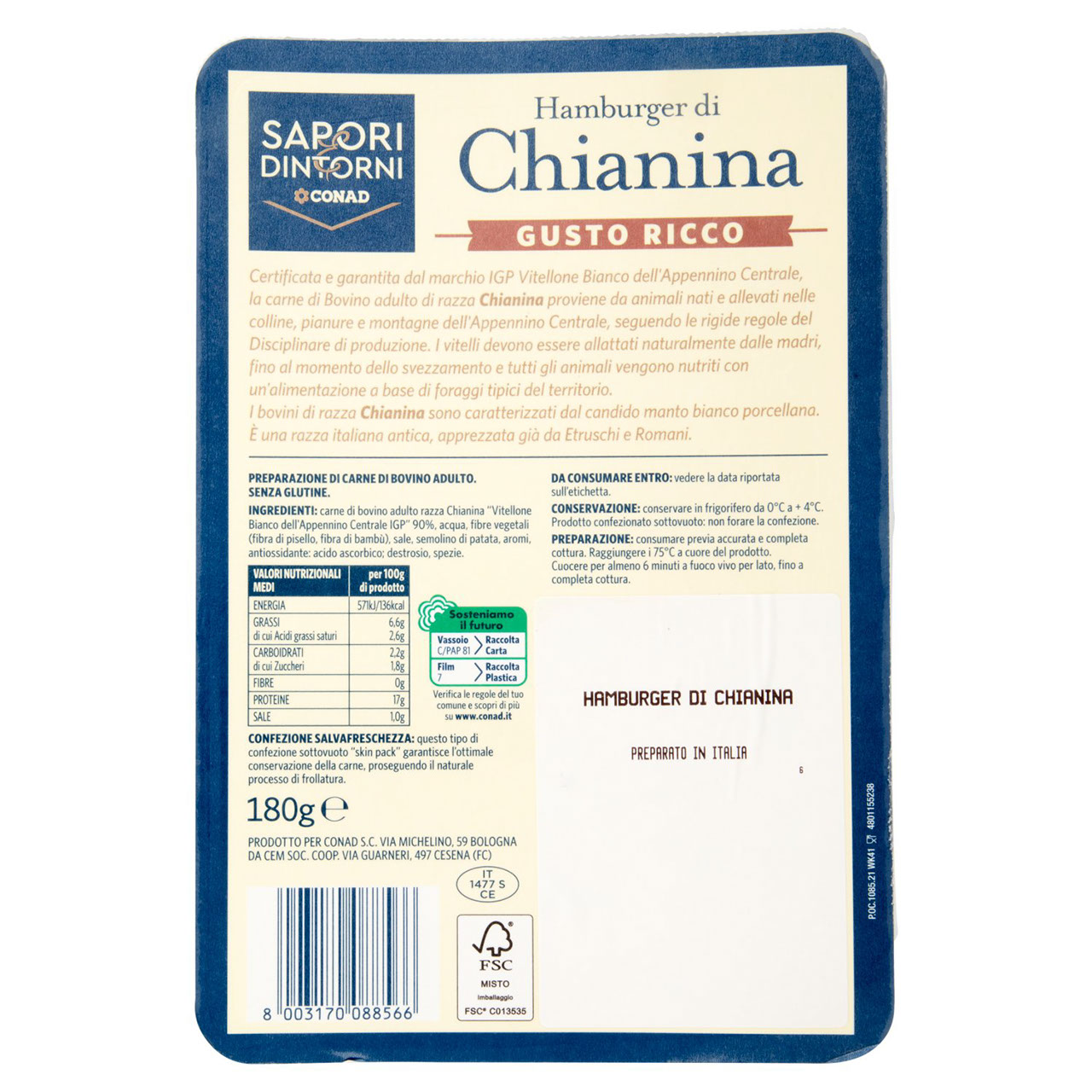 SAPORI & DINTORNI CONAD Hamburger di Chianina Gusto Ricco 180 g