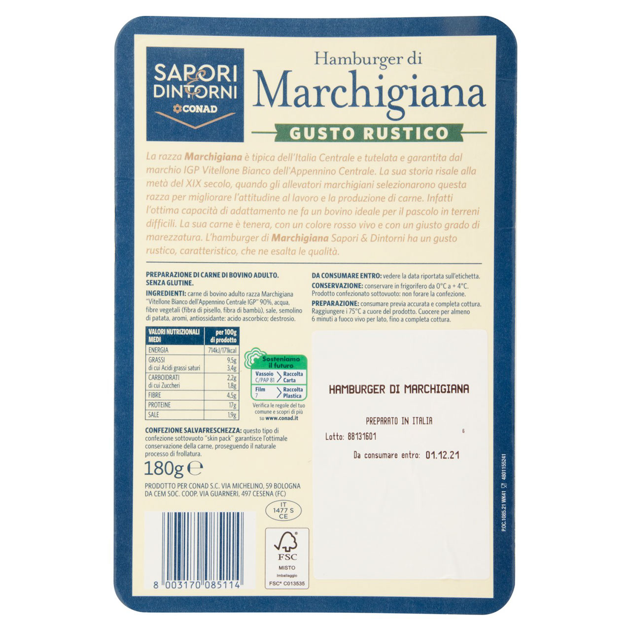 SAPORI & DINTORNI CONAD Hamburger di Marchigiana Gusto Rustico 180 g