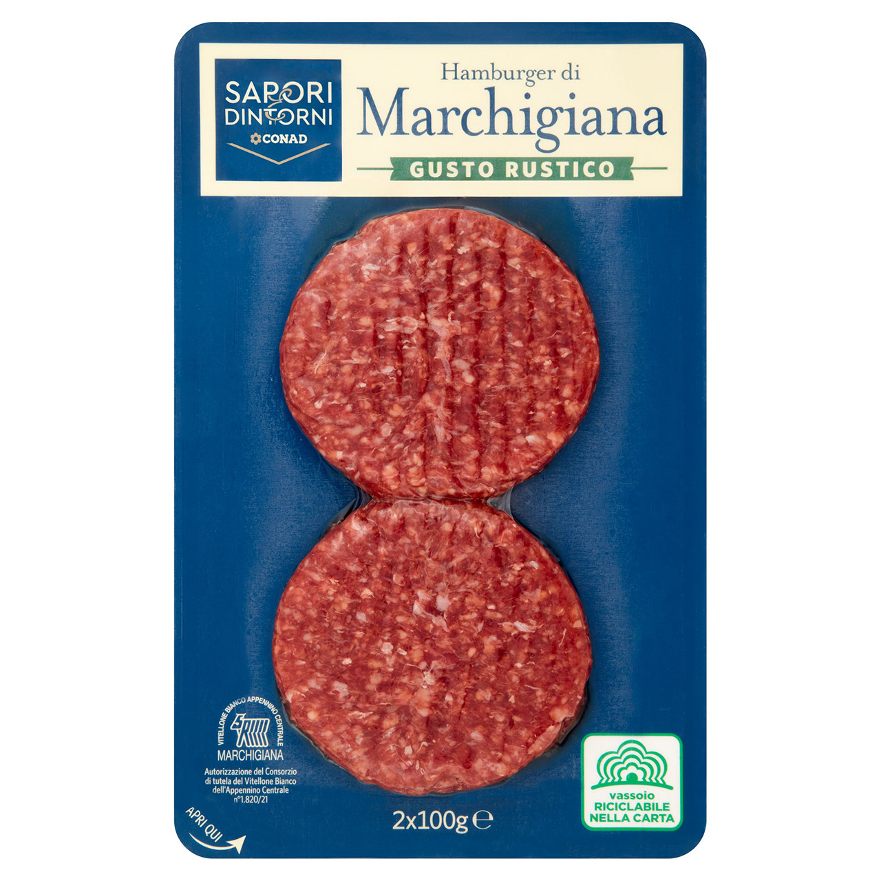 SAPORI & DINTORNI CONAD Hamburger di Marchigiana Gusto Rustico 2 x 100 g