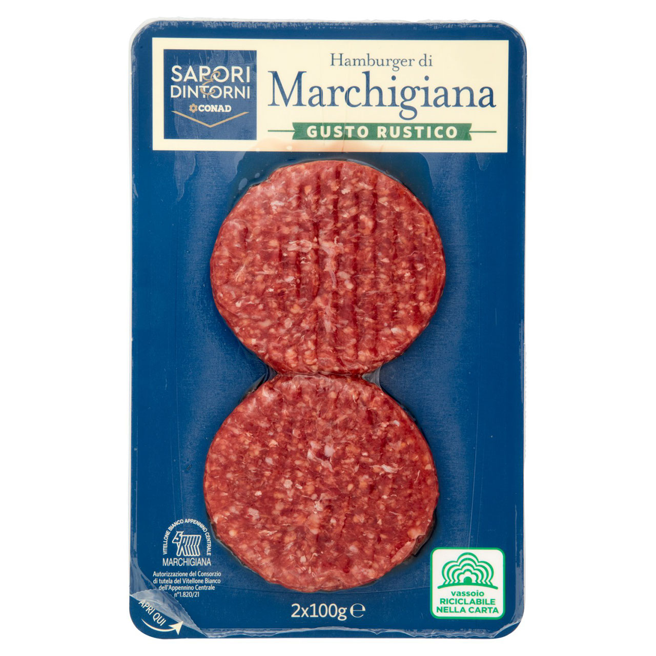 SAPORI & DINTORNI CONAD Hamburger di Marchigiana Gusto Rustico 2 x 100 g