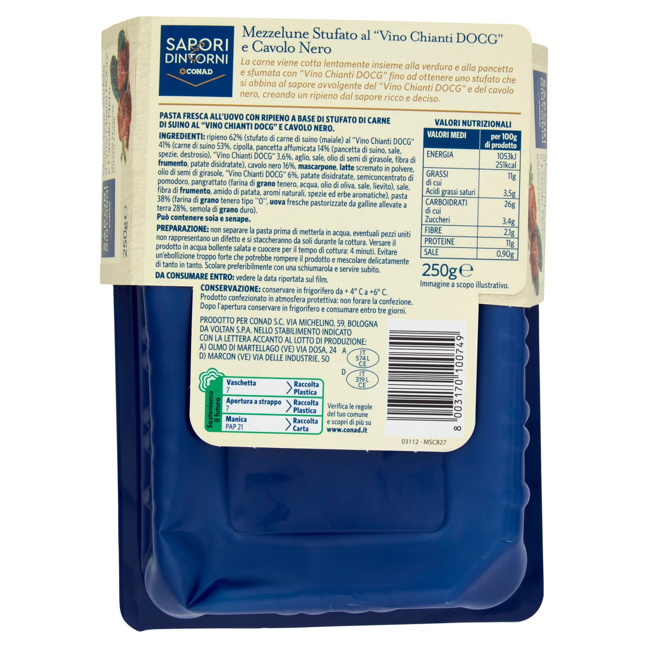 SAPORI & DINTORNI CONAD Mezzelune Stufato al "Vino Chianti DOCG" e Cavolo Nero 250 g