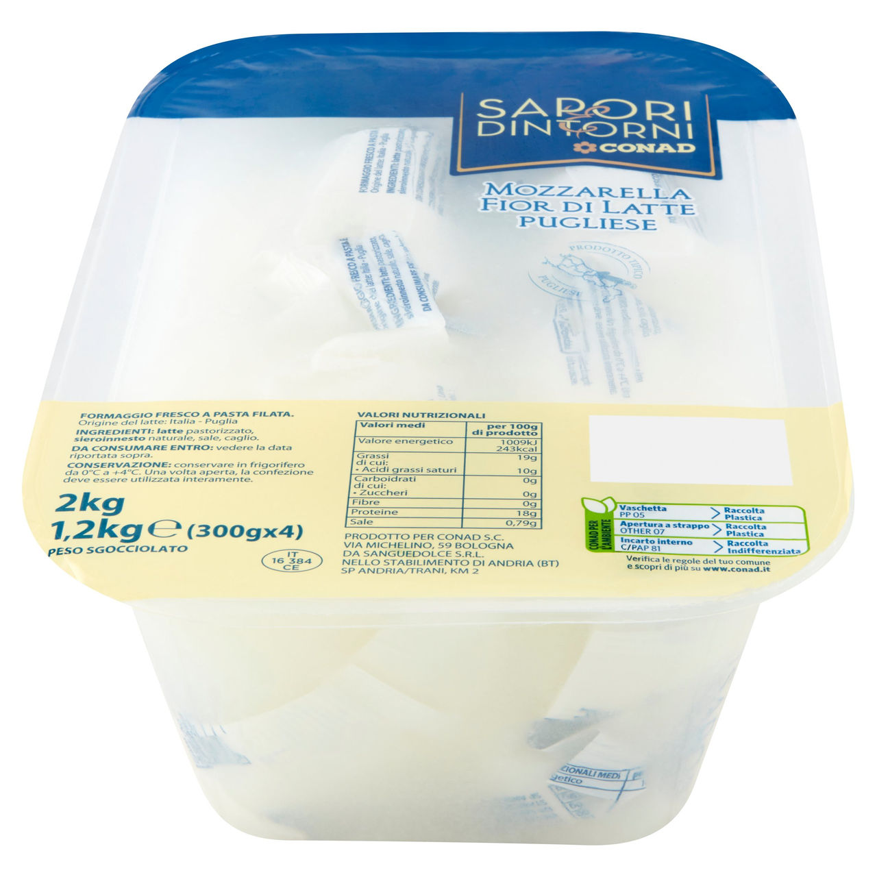 SAPORI & DINTORNI CONAD Mozzarella Fior di Latte Pugliese 4 x 300 g