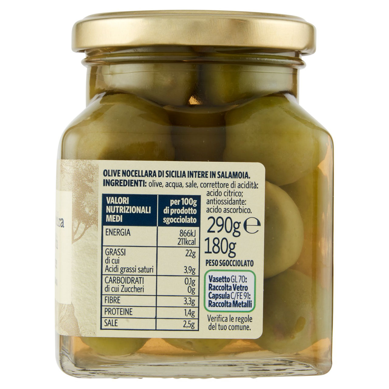 Olive Nocellara di Sicilia intere in Salamoia