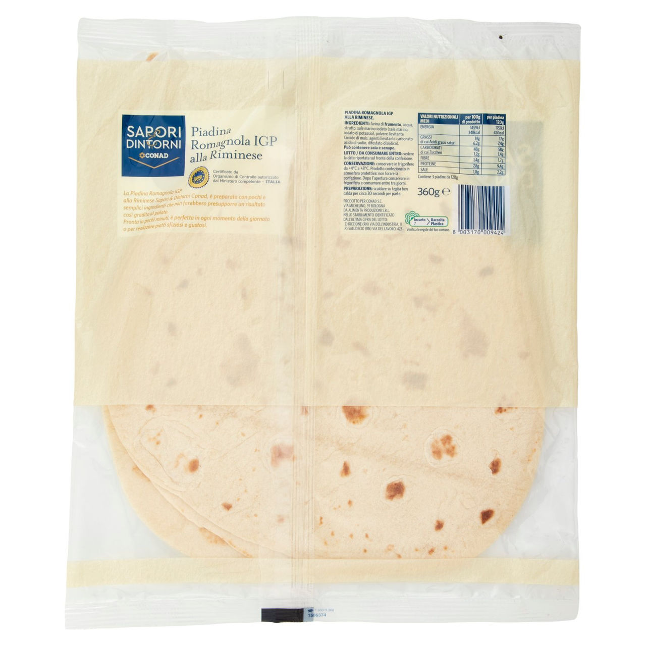 Piadina Romagnola IGP 3 pz. 360g Conad online