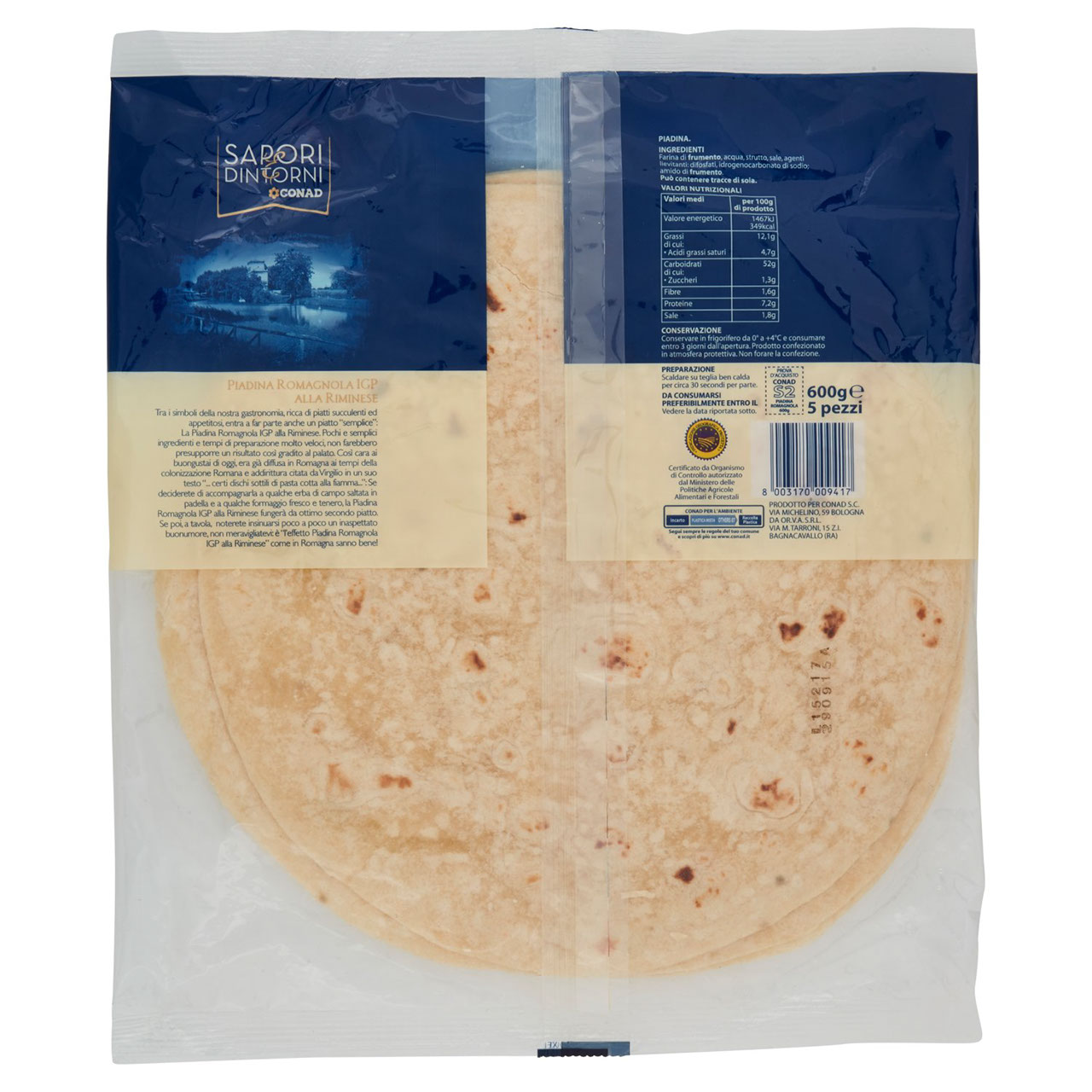 SAPORI & DINTORNI CONAD Piadina Romagnola IGP alla Riminese 5 pezzi 600 g