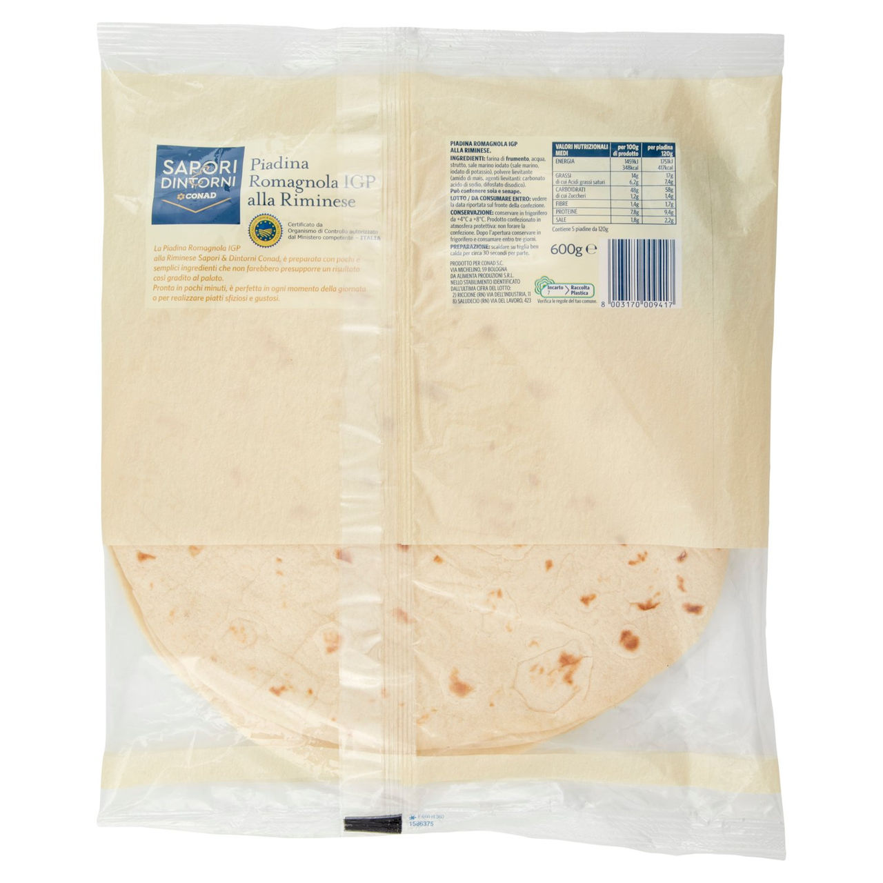 SAPORI & DINTORNI CONAD Piadina Romagnola IGP alla Riminese 5 x 120 g