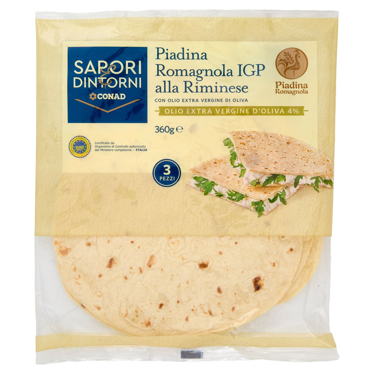 SAPORI & DINTORNI CONAD Piadina Romagnola IGP alla Riminese con Olio Extra Vergine di Oliva 3 x 120g