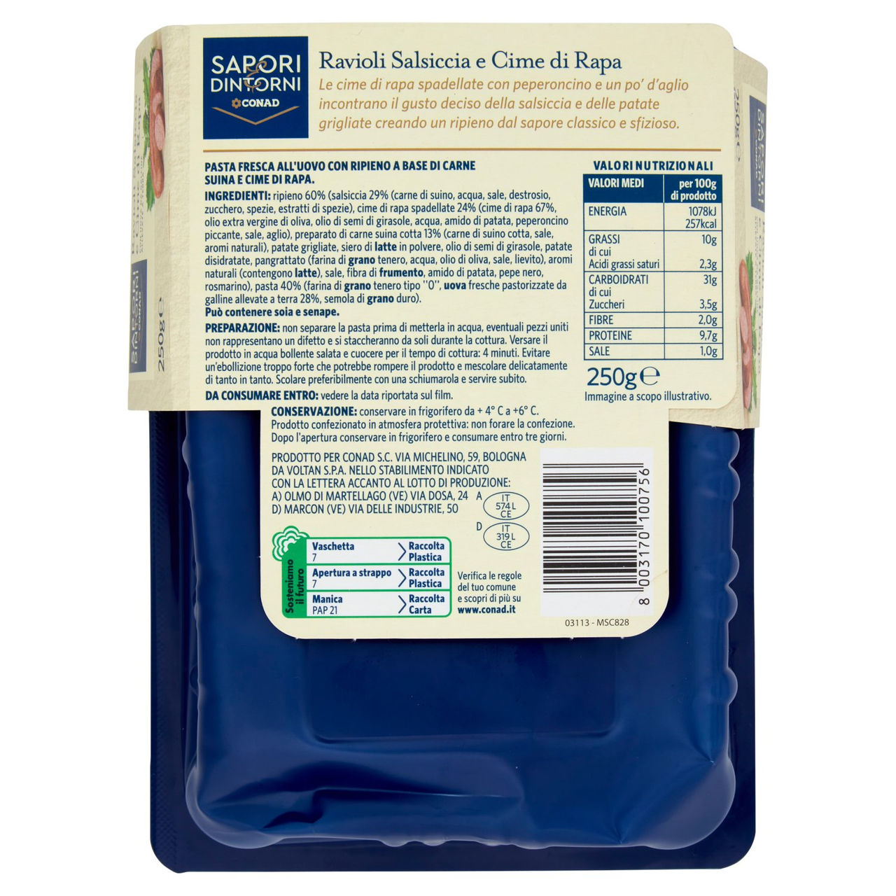 SAPORI & DINTORNI CONAD Ravioli Salsiccia e Cime di Rapa 250 g